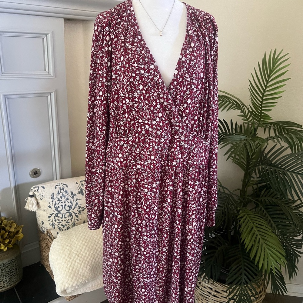 MOLLY € ISADORA Floral Burgundy Dress Size 3X